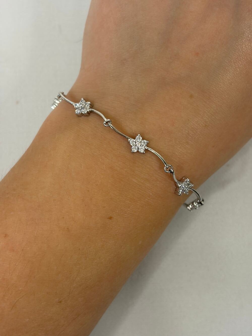 Ross Simons 925 Silver CZ Flower Link Bracelet Dainty Feminine